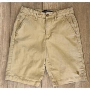 Polo Ralph Lauren Shorts Boys Tan Flat Front Adjustable 8" Sz 14 Preppy‎ Uniform